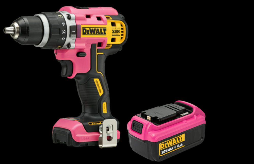 Black DeWalt x Barbie canvas tool bag with pink trim