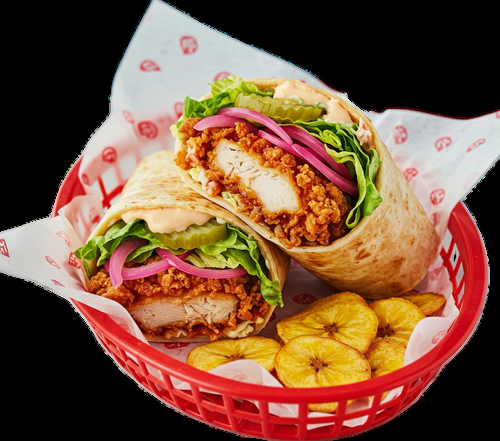 Crispy chicken wrap with plantain chips