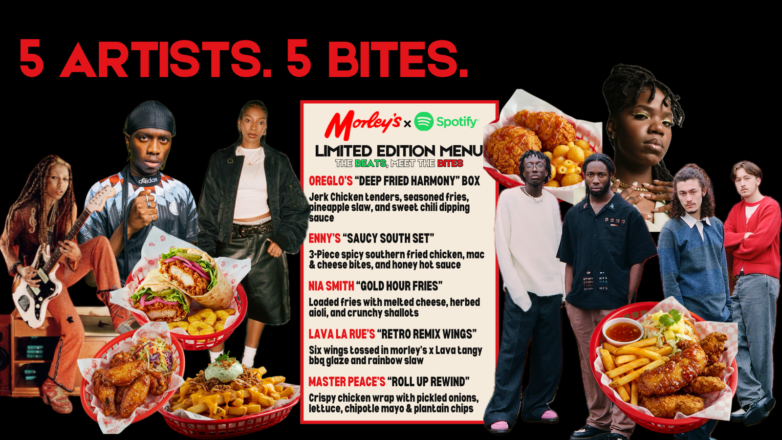 5 Artists, 5 Bites limited edition menu graphic listing each artist's dish