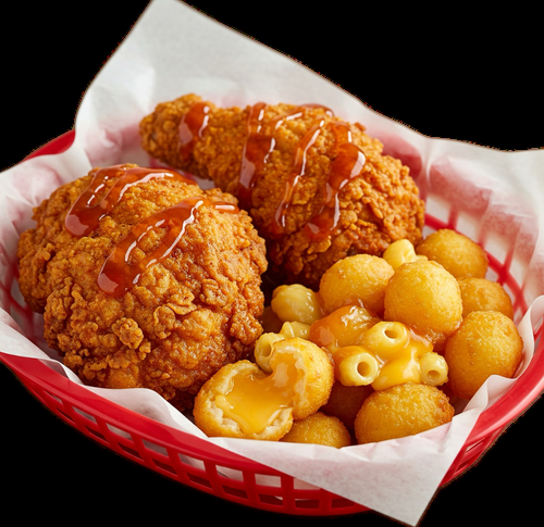 Basket of glazed chicken wings with slaw