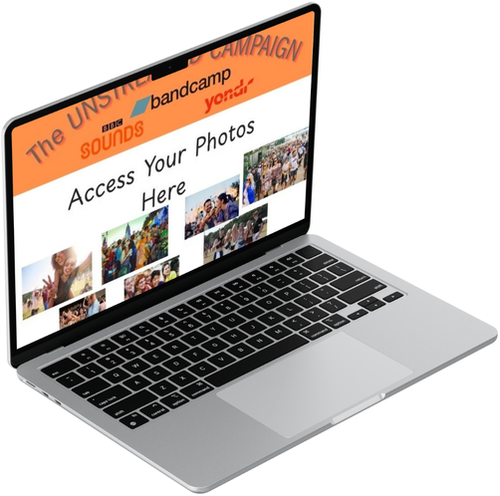 Laptop mockup showing the Unstreamed website where festival-goers can access their photos